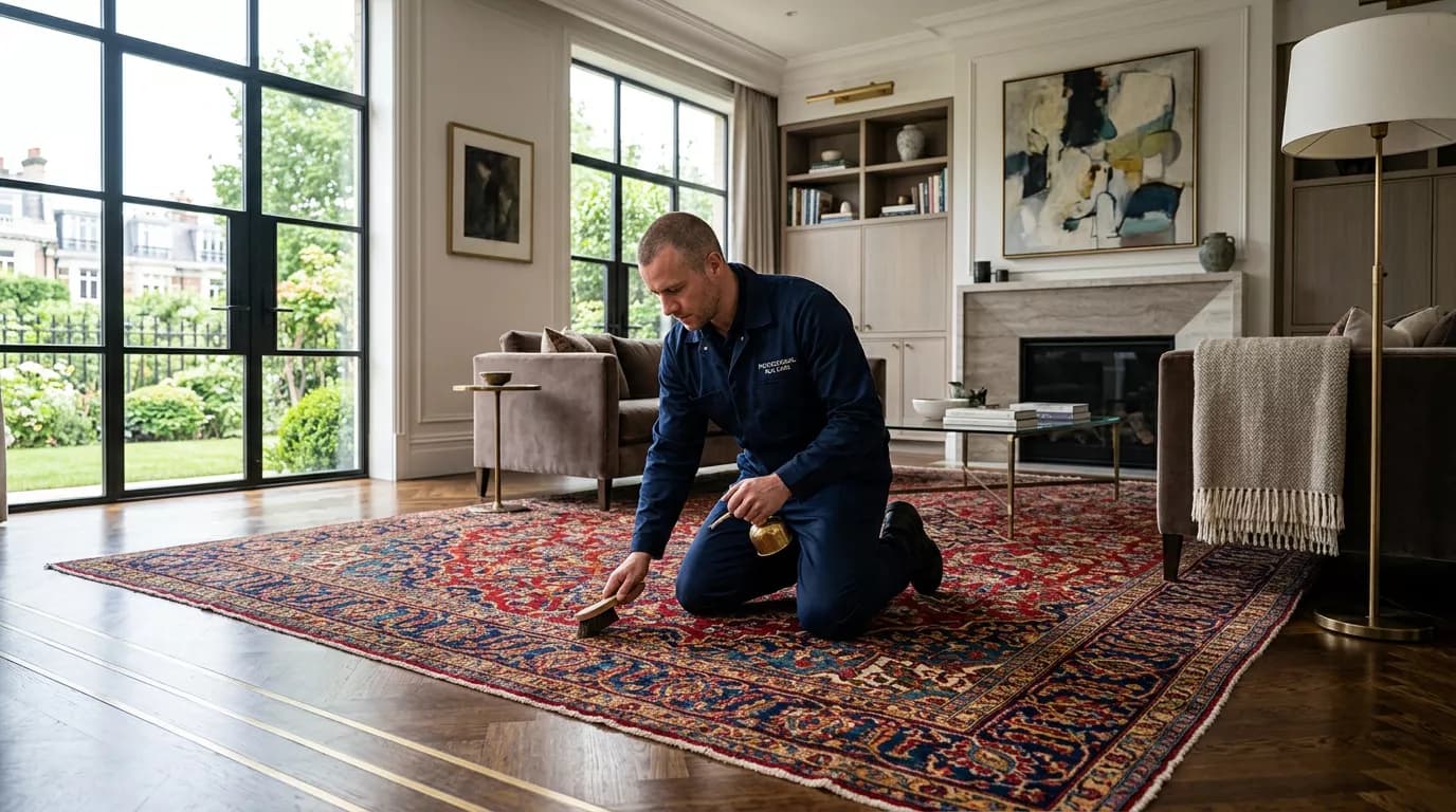 Professional carpet cleaning of a highly detailed oriental area rug