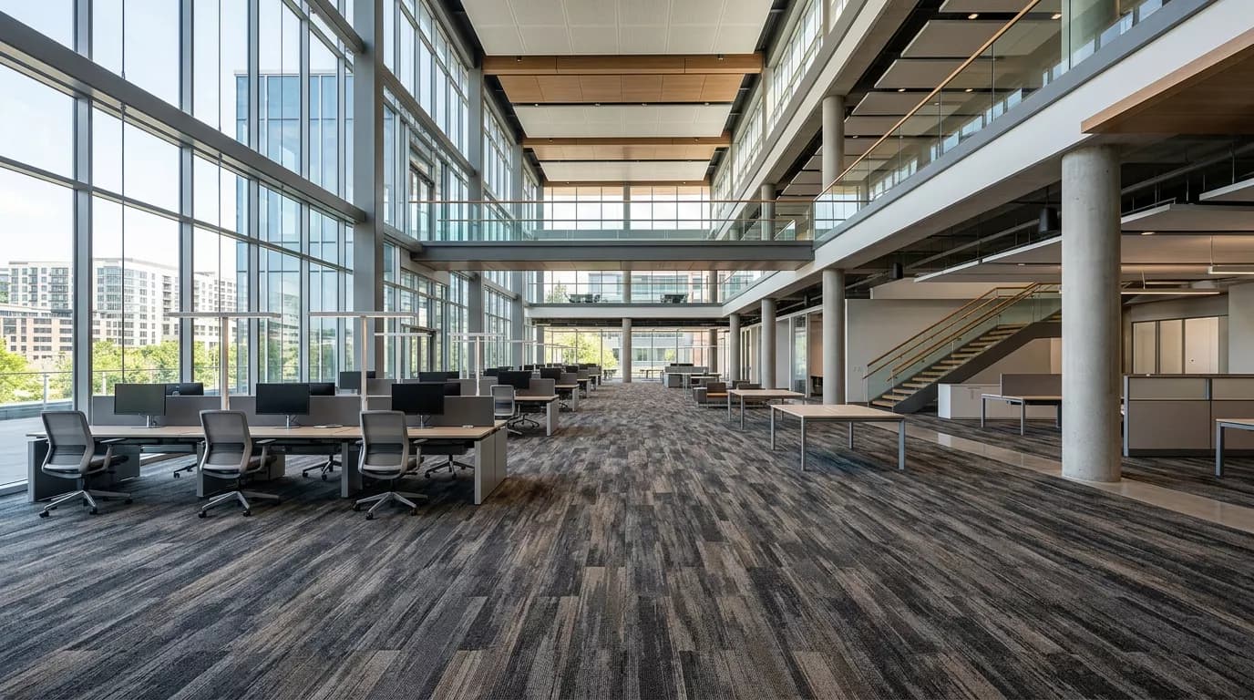 Technician cleaning commercial office carpet
